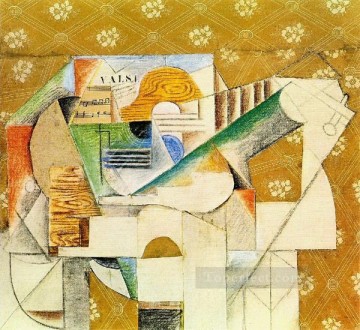 Pablo Picasso Painting - Guitar and music sheet 1912 cubism Pablo Picasso